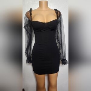 Parisian Works Black Long Sheer Sleeve Bodycon Dress